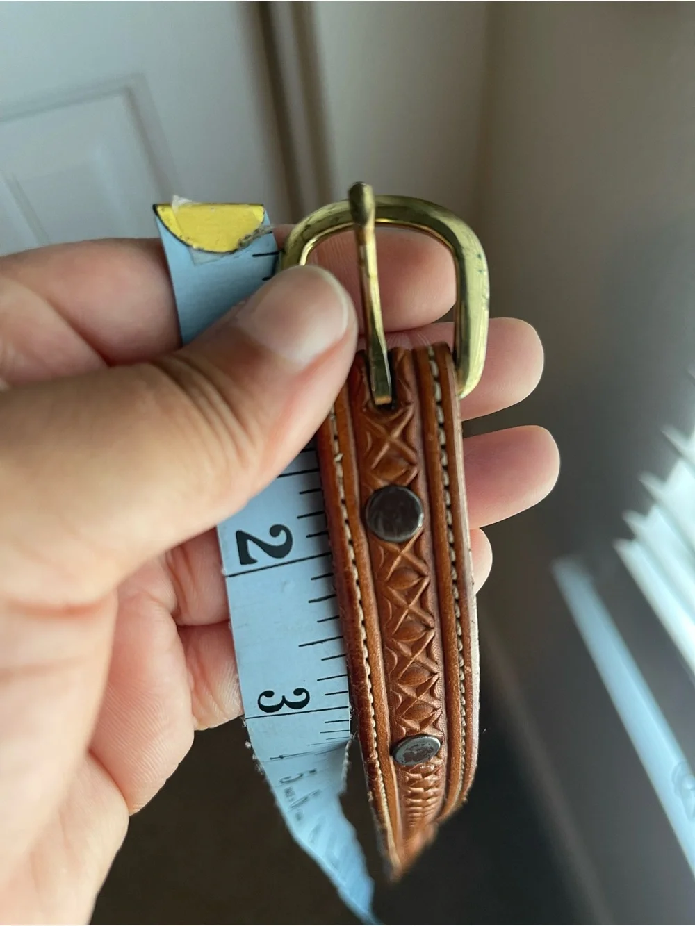 Vintage Brown Leather Belt with Sterling Silver & 10k gold monogrammed tip
